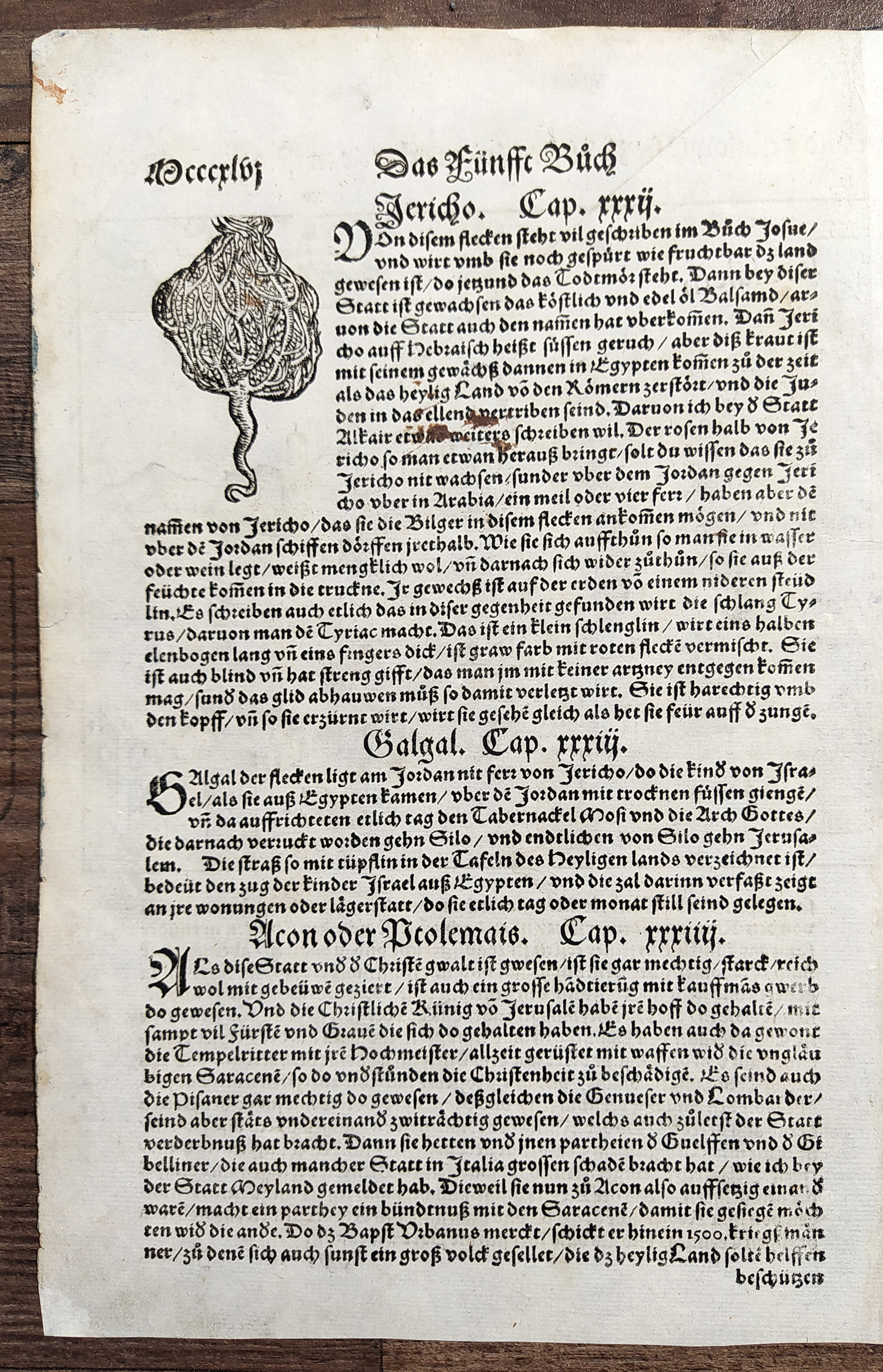 Jeruzalém – Die heilige statt Jerusalem, Sebastian Münster, Jacob Clauser, původní dřevořez, Basilej, 1550