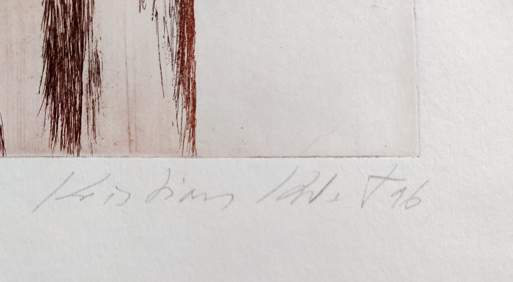 Kodet Kristian – Stojící dívčí akt, lept a suchá jehla, číslováno 20/50, 2016