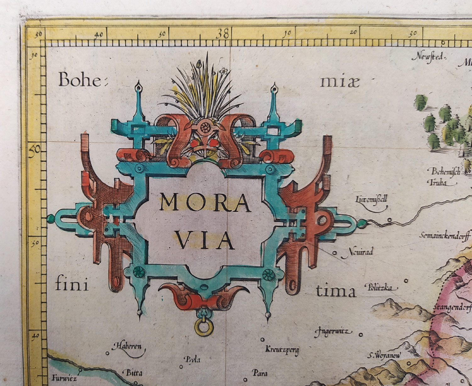 Morava – Moravia, Gerard Mercator, Henric Hondius, staře kolorovaný původní mědiryt, 1627