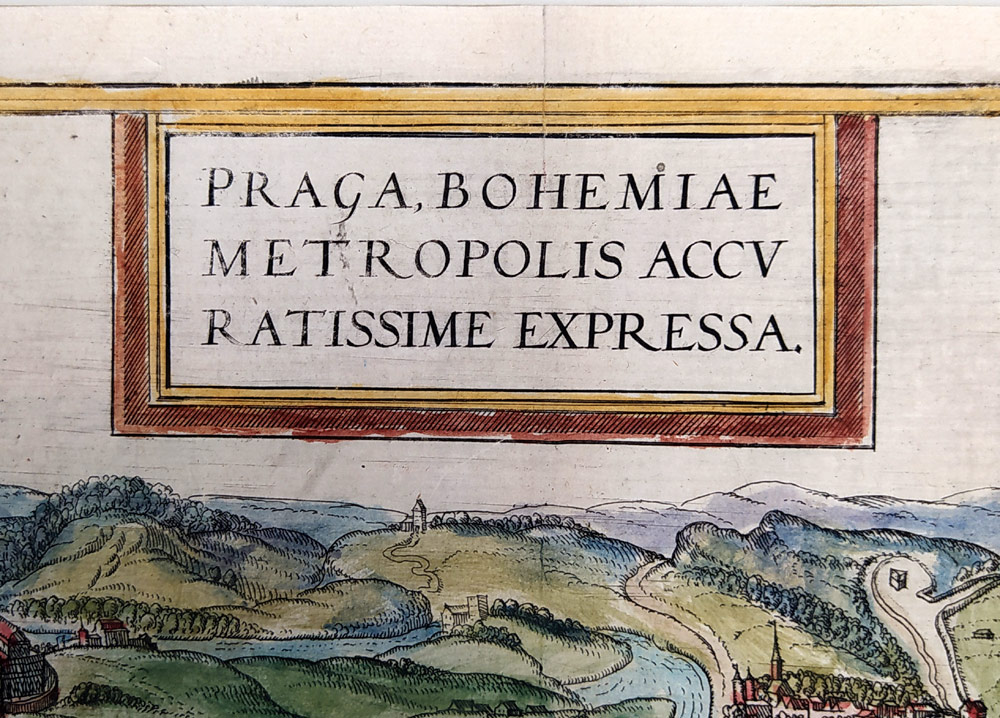 Praha a Cheb – Georg Braun & Franz Hogenberg, staře kolorovaný mědiryt, 1574