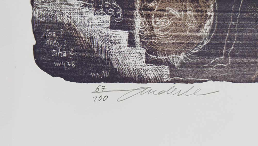 Anderle Jiří – Včera? Dnes? Zítra?, původní barevná litografie, číslováno 67/100, 1992