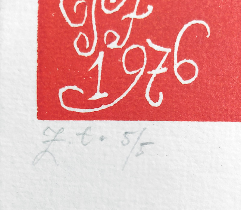 Janeček Ota – PF 1976, původní linoryt, číslováno 5/5, 1975