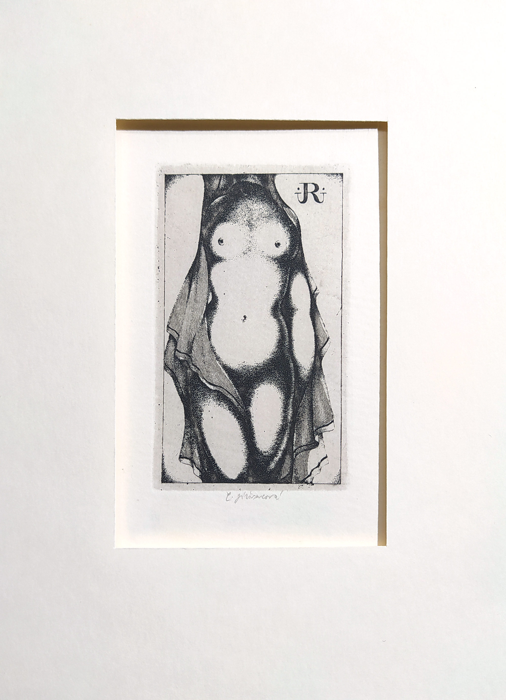 Jiřincová Ludmila – Ex libris J. R.(Jan Rhebergen), původní lept, ca 1960