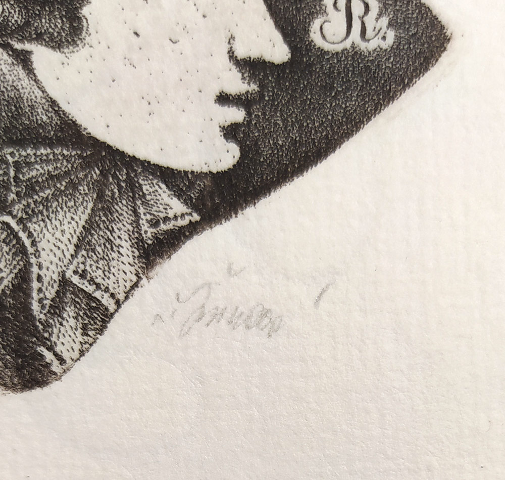Jiřincová Ludmila – Ex libris A. R., původní lept, ca 1960