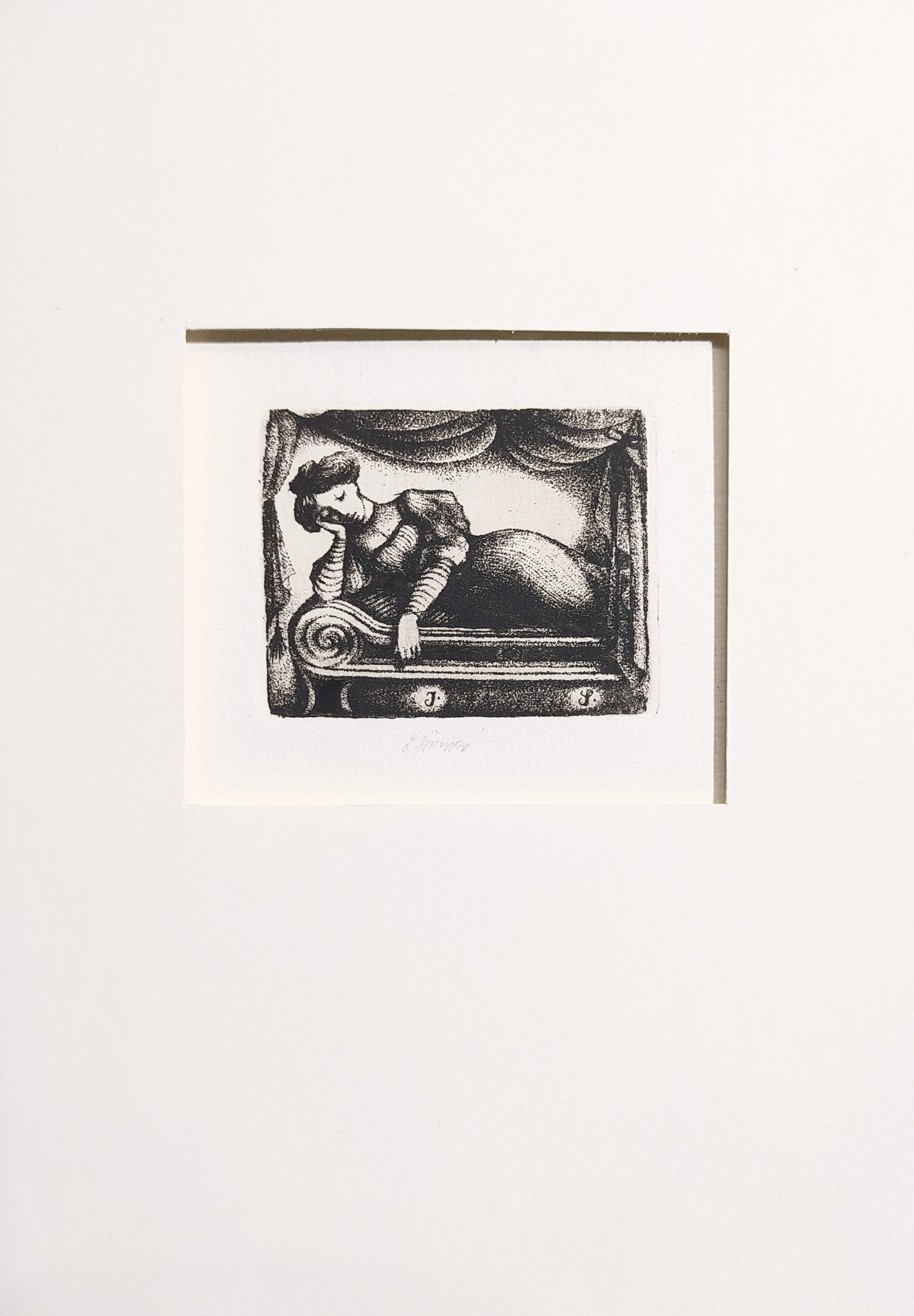 Jiřincová Ludmila – Ex libris J. S., původní zrnkový lept, 1981