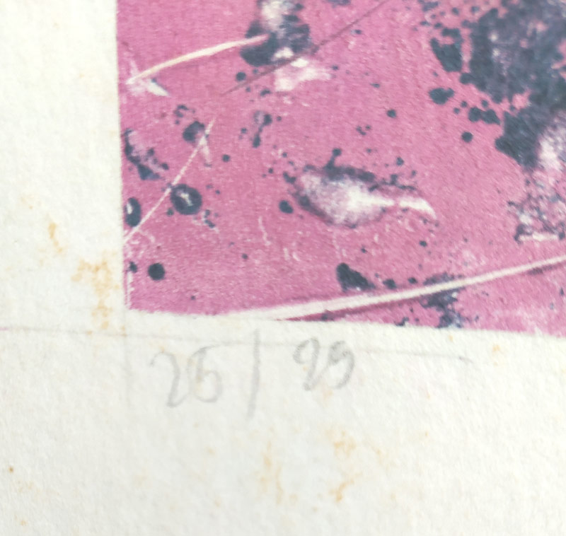 Kokolia Vladimír – Bez názvu, barevný linoryt, autorský tisk, číslováno 25/25, 1984