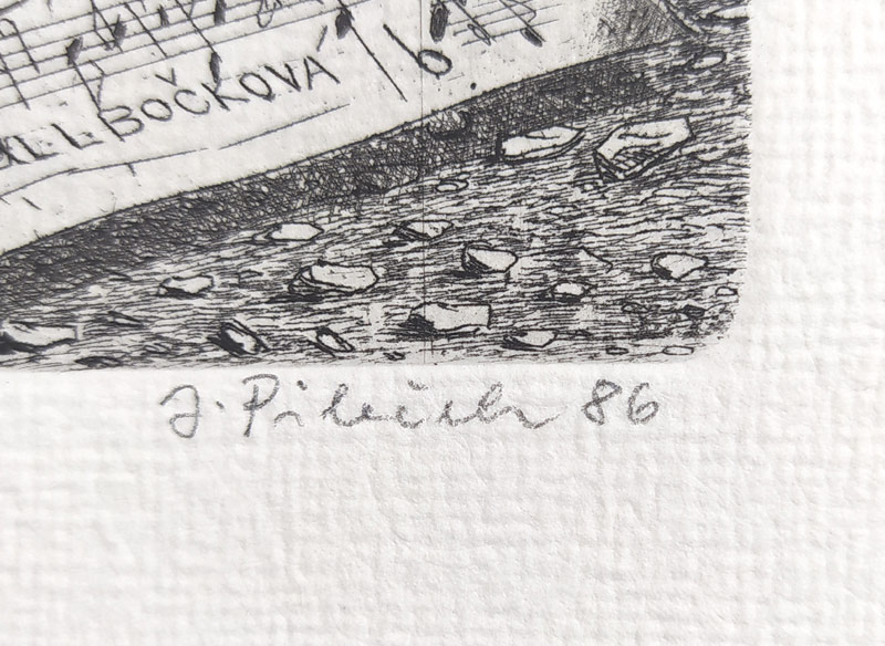 Pileček Jindřich – Hudba, Ex libris L. Bočková, původní lept, č. 26/110, 1986