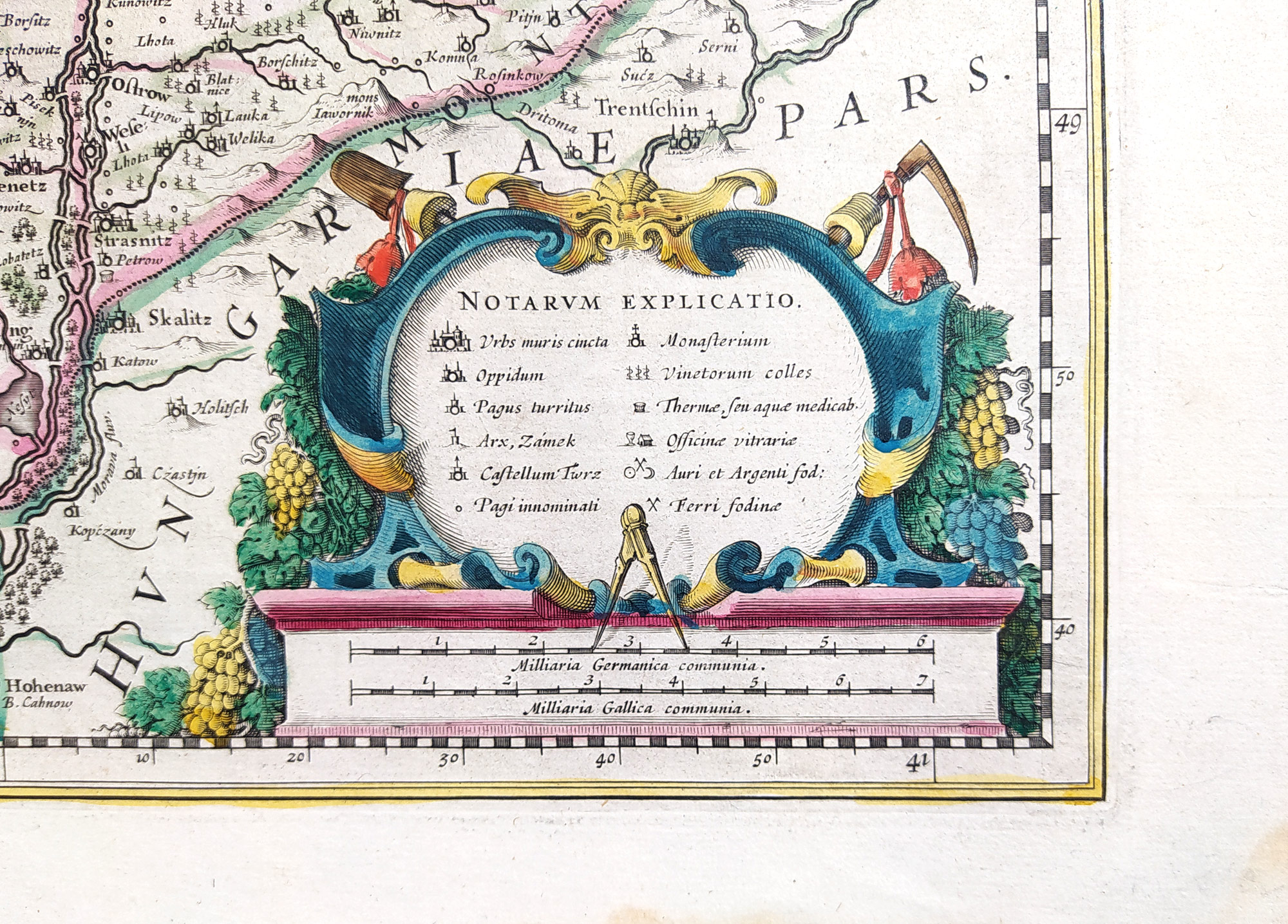 Morava – Komenského stará mapa Moravy, Willem Janszoon Blaeu, staře kolorovaný původní mědiryt, 1630