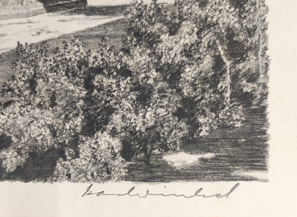 Winkel Karl – Praha, Karlův most a Pražský hrad, autorská heliogravura, 1947