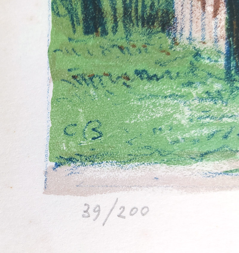 Bouda Cyril – Kostel svatého Mikuláše ve Velinech u Holic, barevná litografie, ca 1950