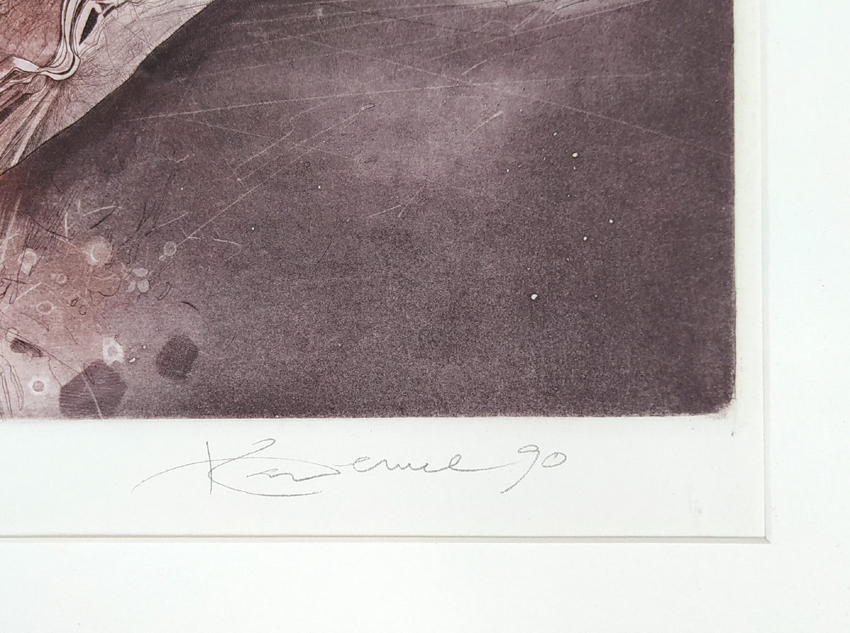 Demel Karel – Poesie, rozměrný barevný lept a suchá jehla, číslováno 12/130, 1990