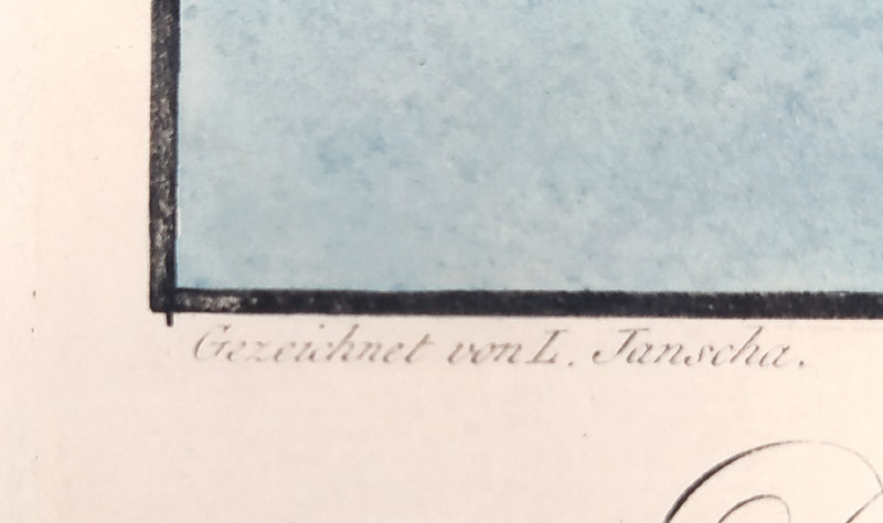 Praha – Pohled na Karlův most, Staré a Nové Město od Letohrádku královny Anny, staře kolorovaný lept, 1800