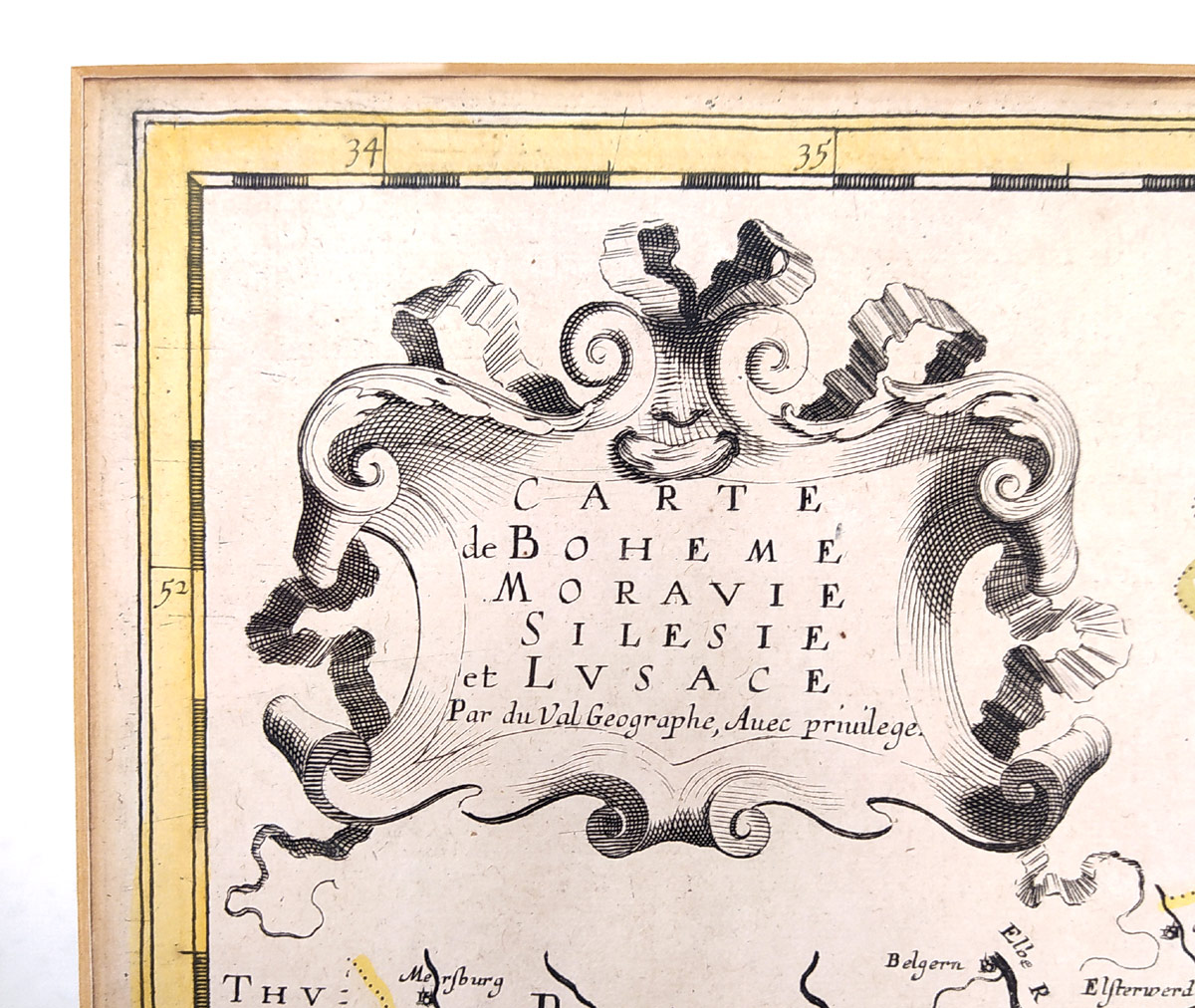 Čechy, Morava, Slezsko a Lužice – Pierre Duval, staře kolorovaný původní mědiryt, 1650
