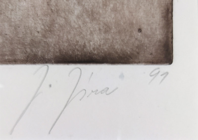 Jíra Josef – Egyptský list / Svatí z pouštního kláštera, velkoformátová kolorovaná suchá jehla, 1991