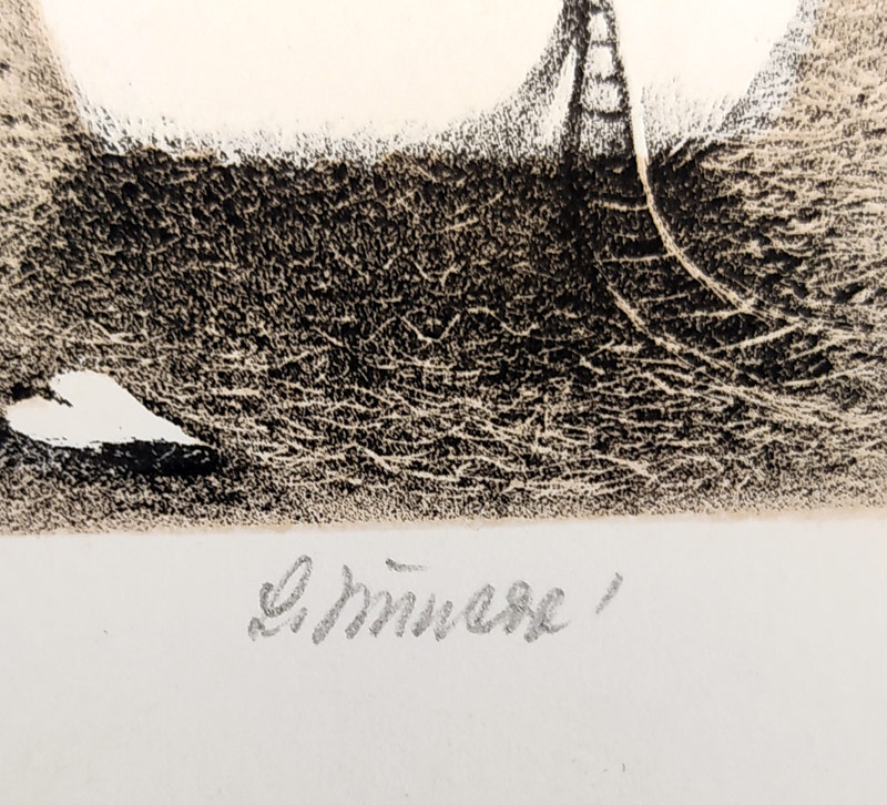 Jiřincová Ludmila – Spící loď, Ex libris JG+H, původní litografie s podtiskem, nedatováno