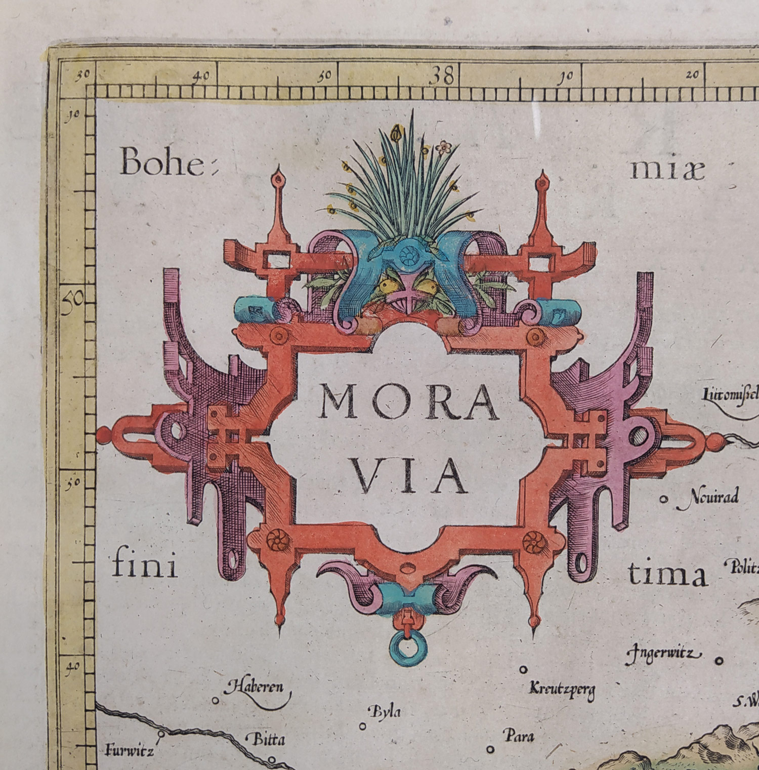Morava – Moravia, Gerard Mercator, Henric Hondius, staře kolorovaný původní mědiryt, 1627