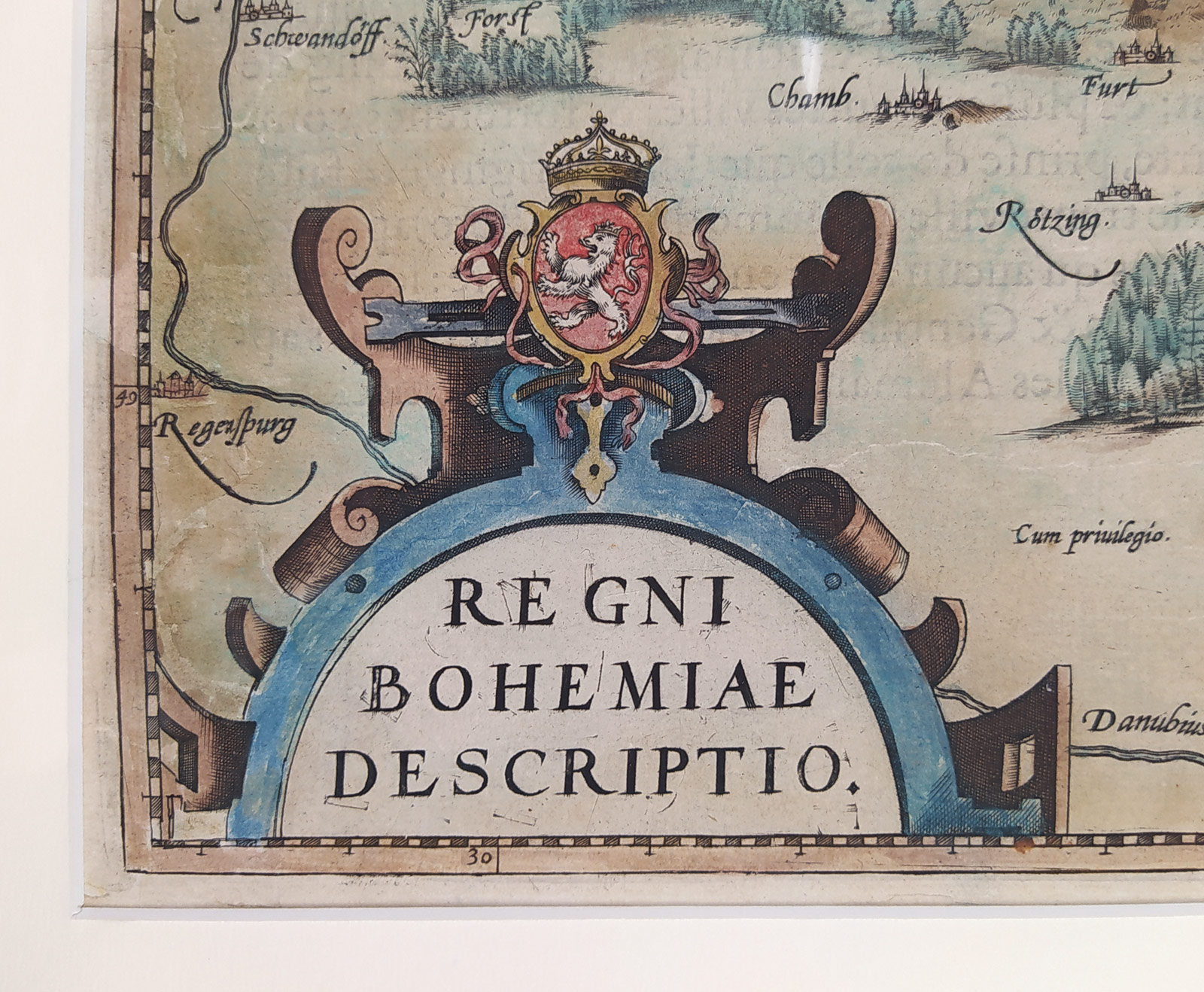 Čechy – Regni Bohemiae Descriptio, Abraham Ortelius, staře kolorovaný původní mědiryt, 1579
