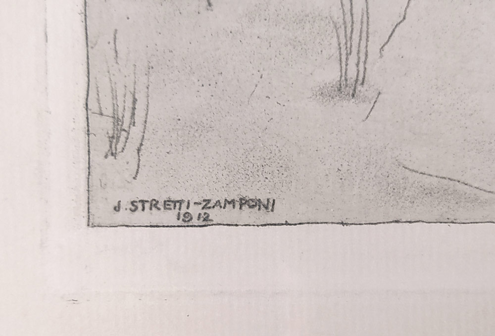 Stretti-Zamponi Jaromír – Hradčany v zimě, původní barevná akvatinta, 1912