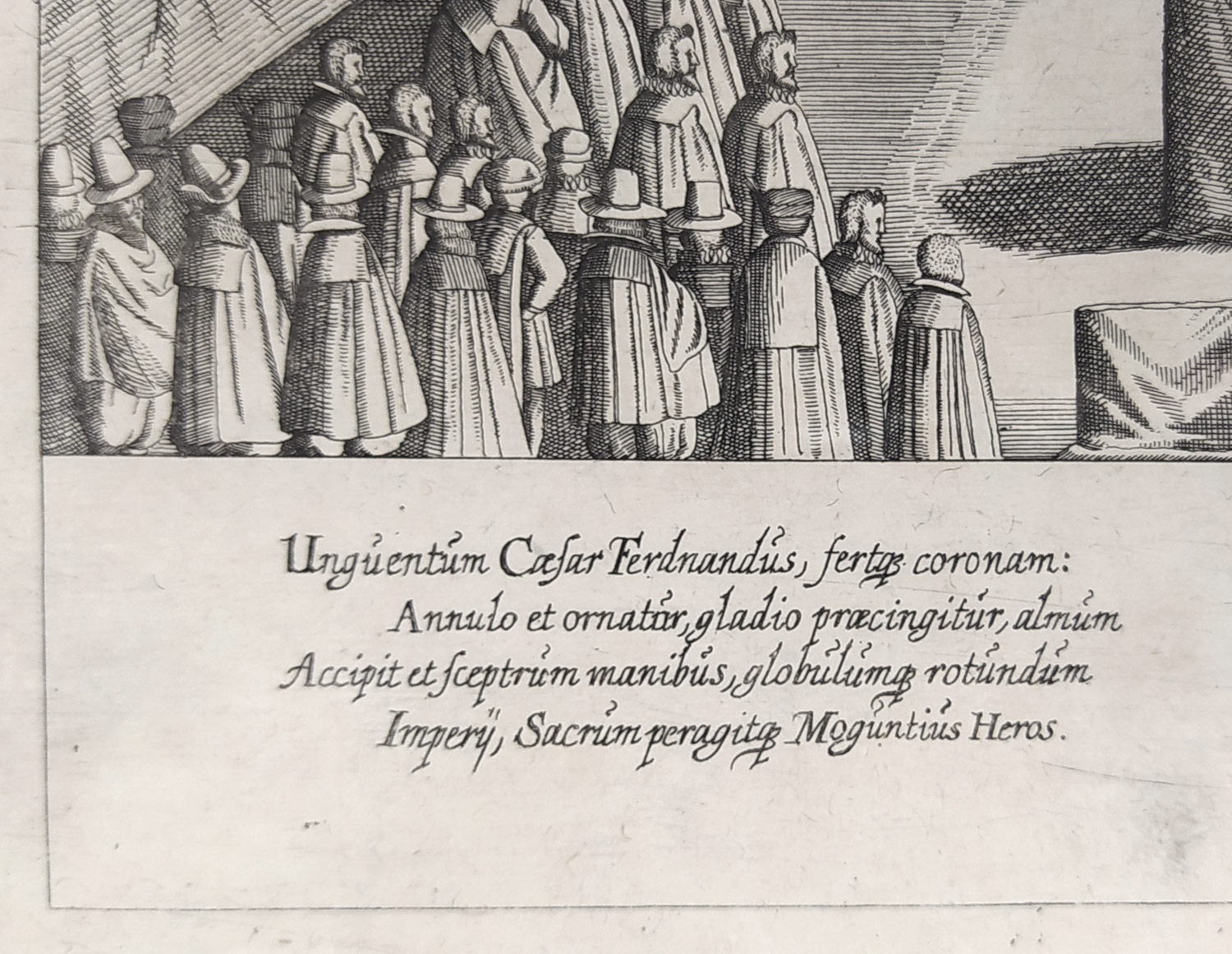 Frankfurt nad Mohanem – Korunovace Ferdinanda II. římským císařem, Eberhard Kieser, mědiryt, 1626