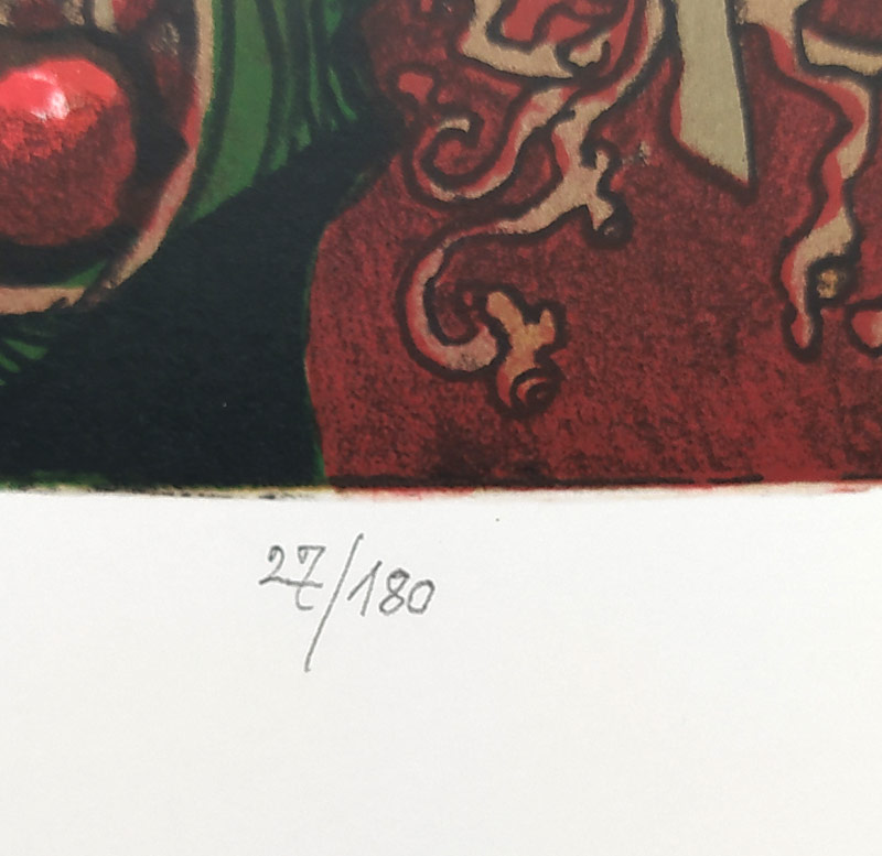 Liesler Josef – Minotaurus se zlobí, velkoformátová barevná litografie, číslováno 27/180, 1995