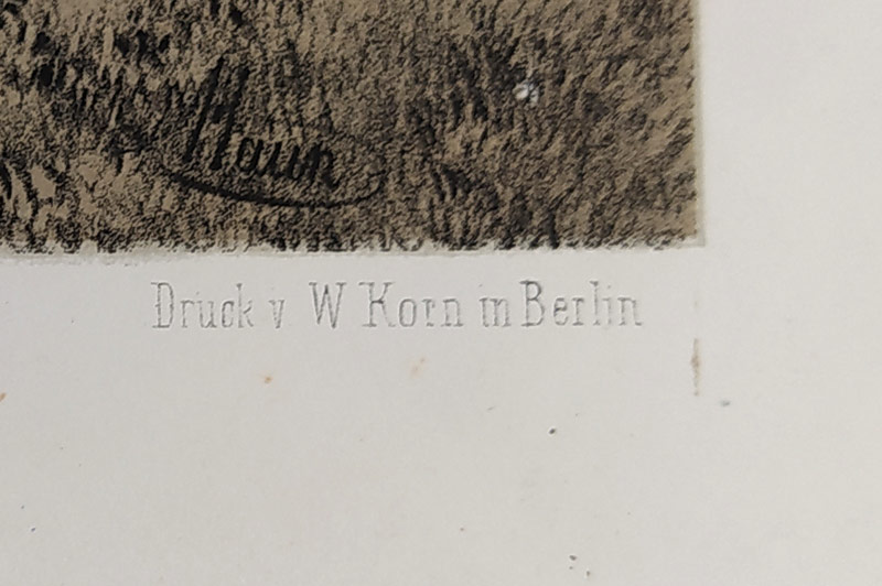 Jindřichův Hradec – August Haun, původní dvoubarevná litografie s podtiskem, 1860