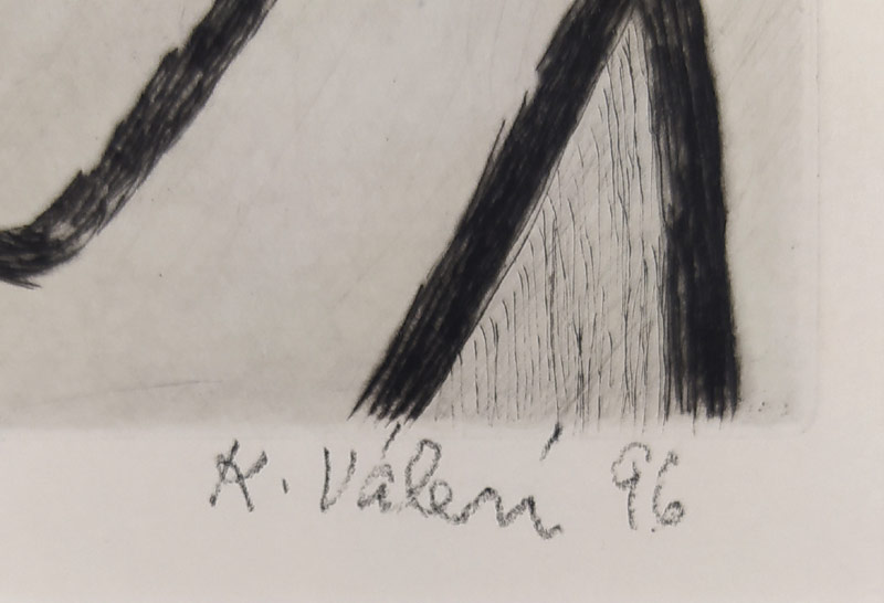 Válová Květa – Obejmutí, původní lept a suchá jehla, autorský tisk, 1996