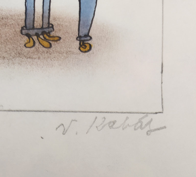 Kabát Václav – Vařící muži, ilustrace pro kalendář na rok 1989, kolorovaná kresba tuší, 1988