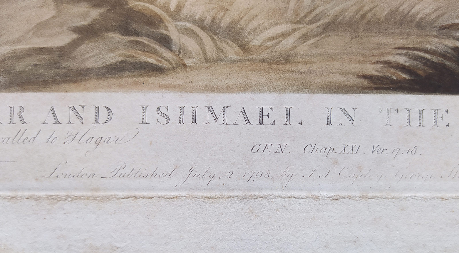 Dunkarton Robert – Hagar a Ismael na poušti, barevná mezzotinta podle předlohy Johna Singletona Copleyho, 1798