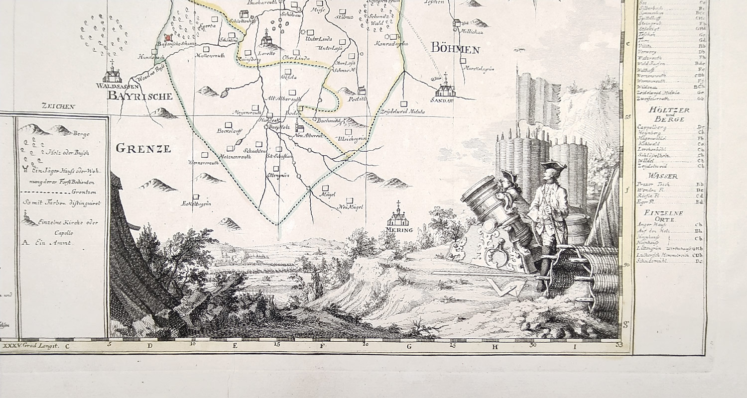 Chebský kraj – Peter Schenk, staře kolorovaný původní mědiryt, 1757