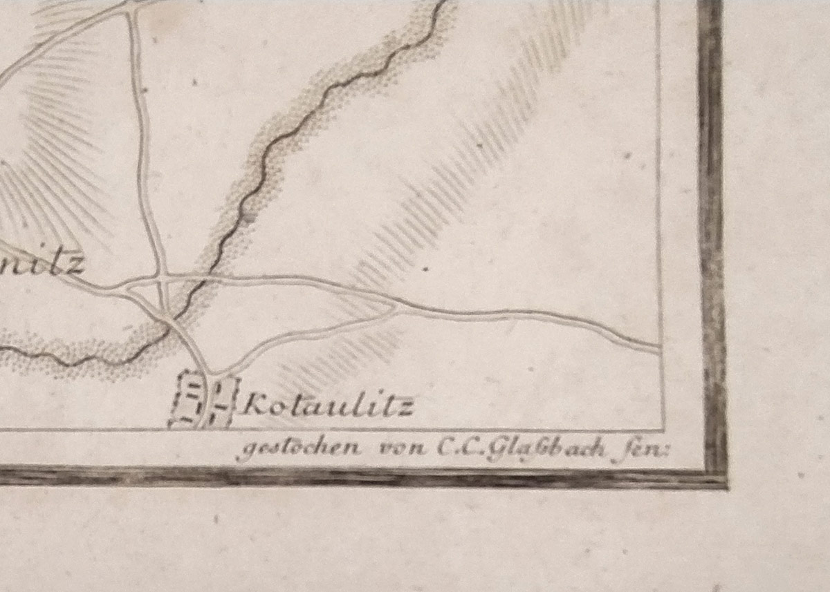 Lovosice – Plán bitvy 1756, C. L. Oesfeld, původní mědiryt, 1782
