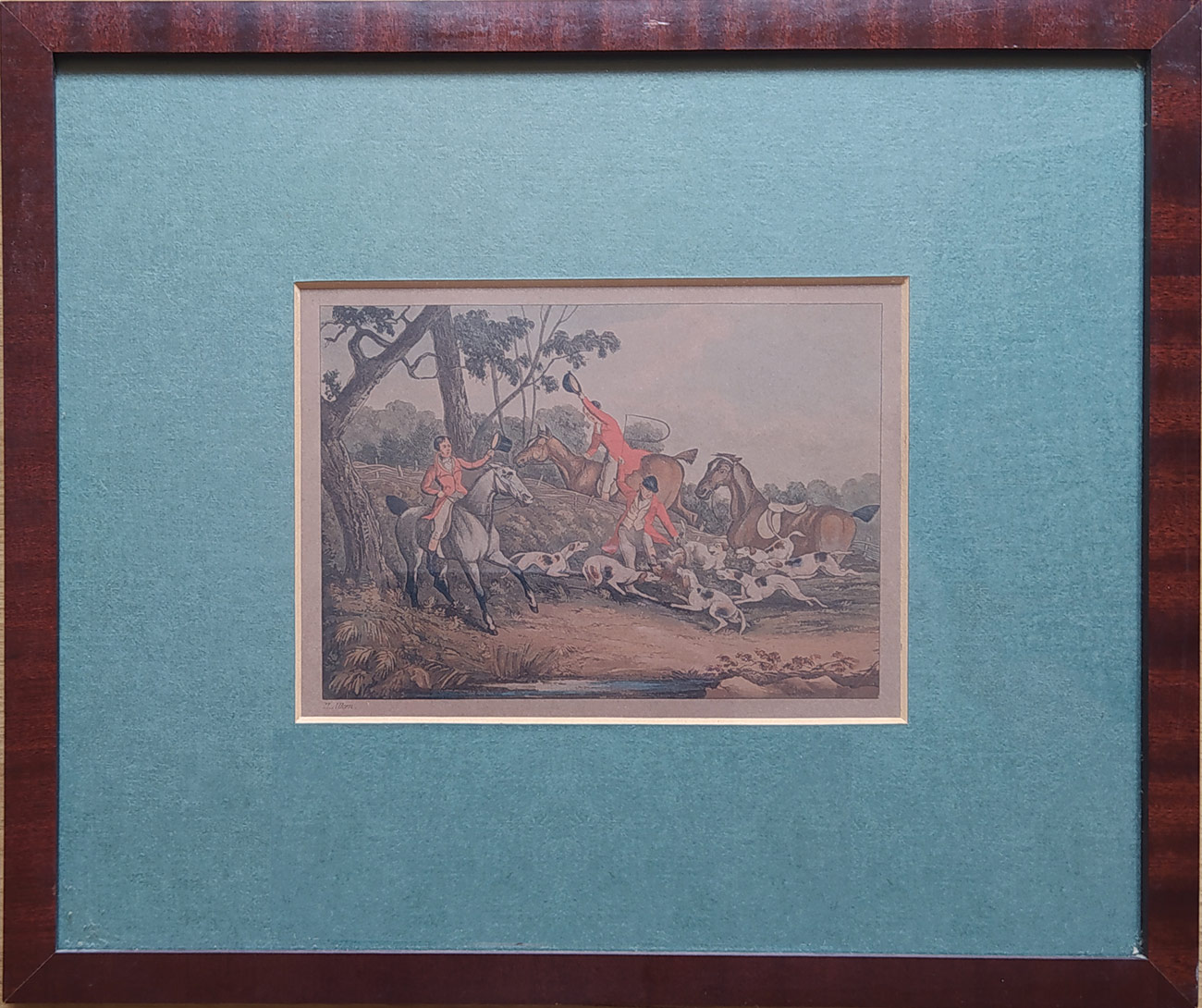 Hon na lišku – Henry Thomas Alken, 4 staře kolorované původní obrysové lepty, 1816–1831