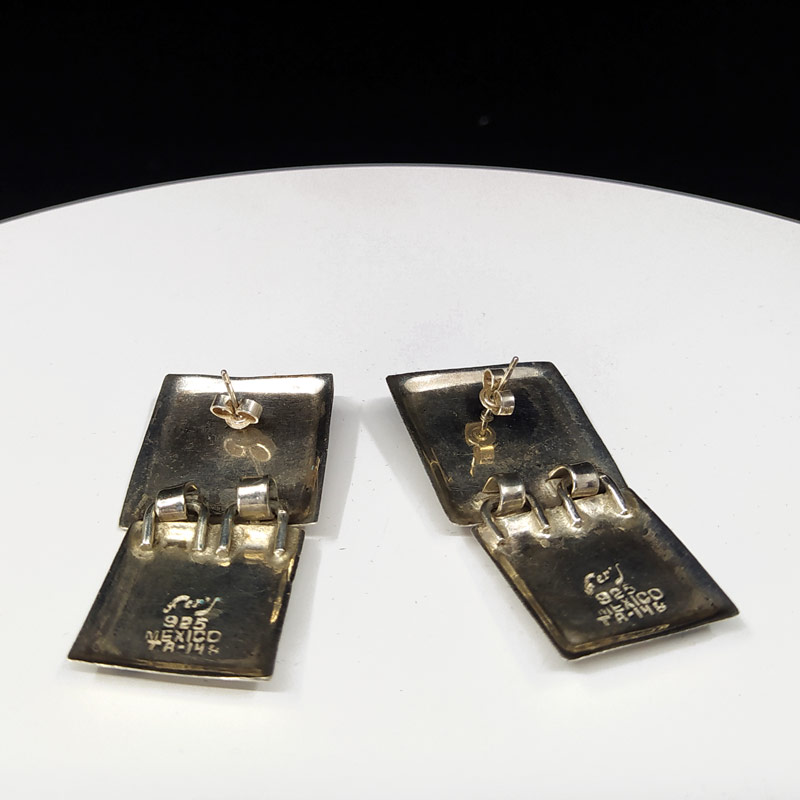 Článkové stříbrné náušnice s drobnými kamínky a zlacením, Taxco, Mexiko