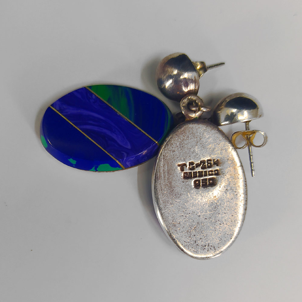 Stříbrné náušnice se sodalitem, Taxco, Mexiko