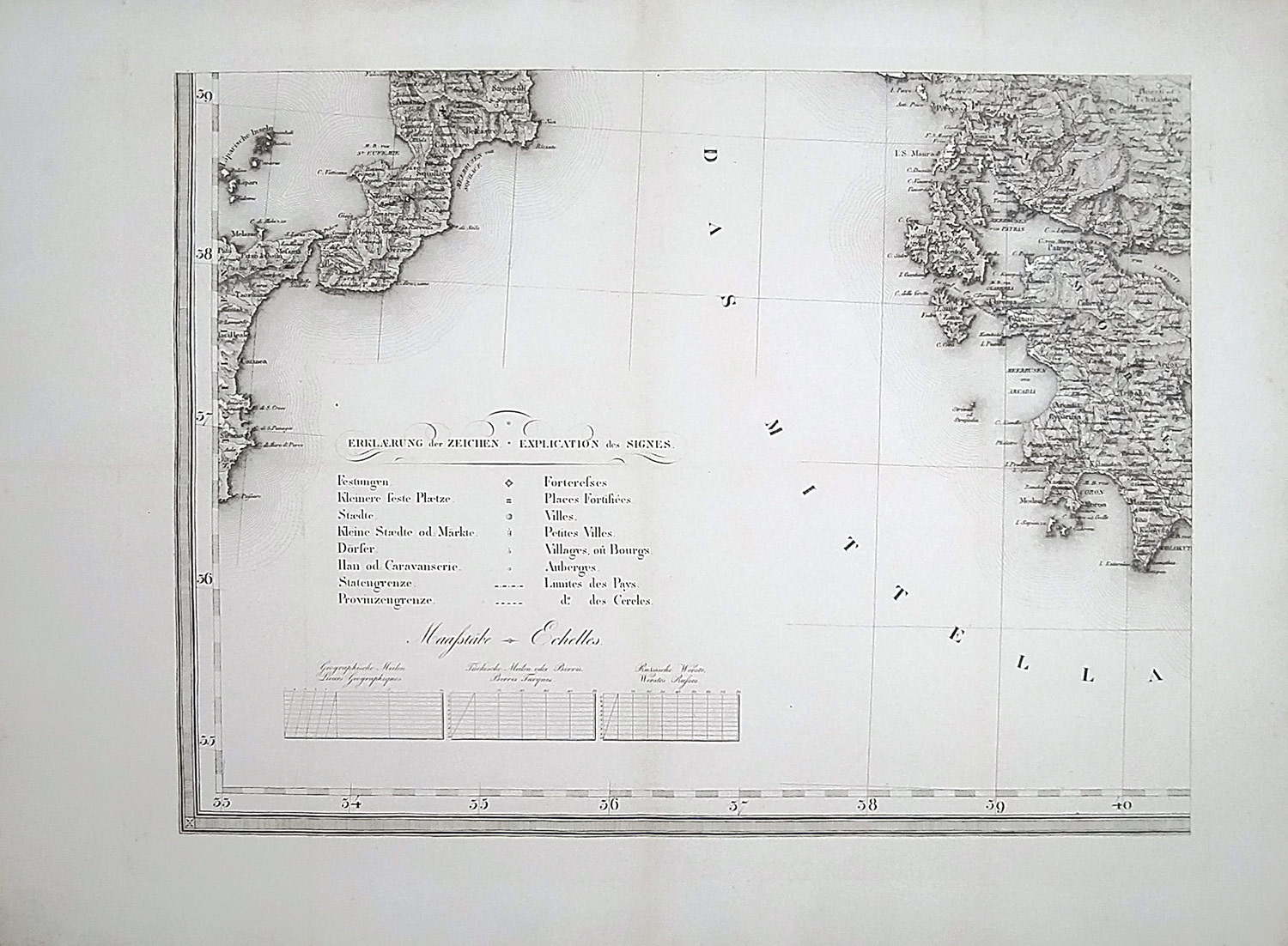 Řecko – Mapa Řecka a sousedících zemí, 4 díly, Tranquillo Mollo, původní oceloryt, 1827