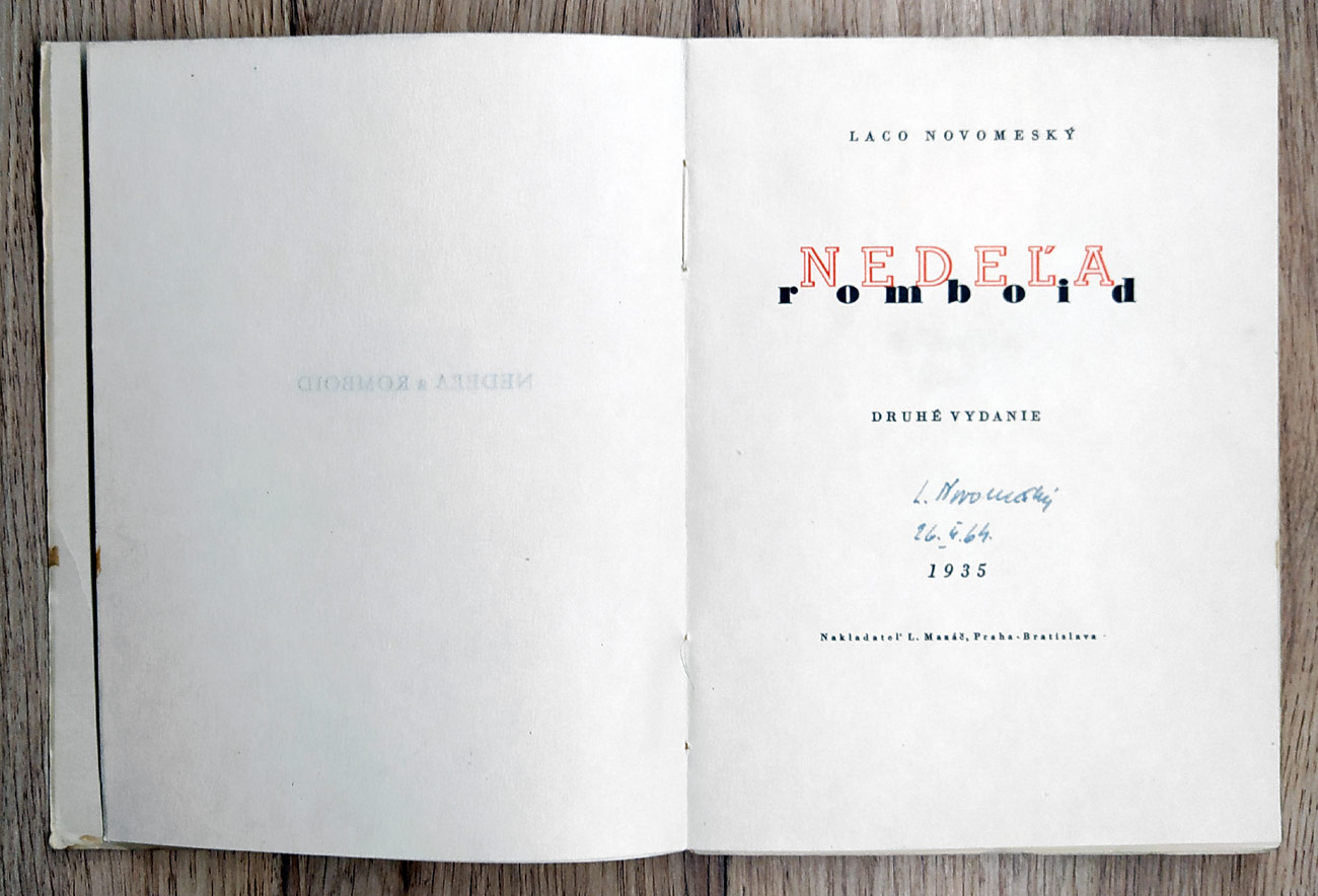 Novomeský Laco – Nedeľa a Romboid, L. Mazáč, Praha – Bratislava, 1935