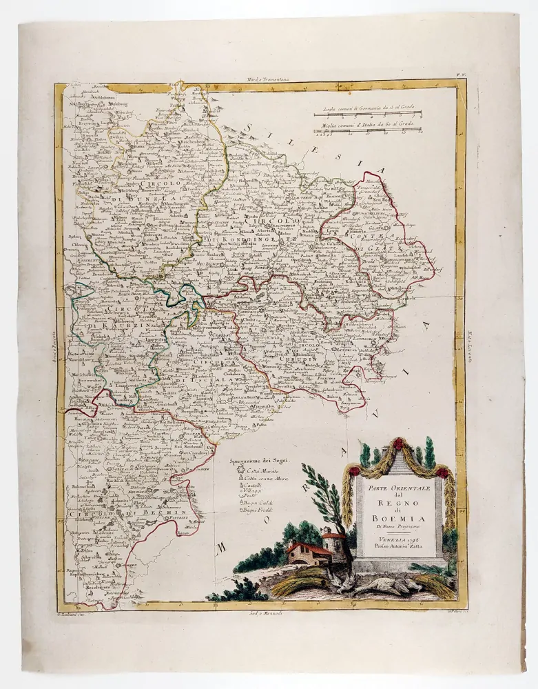  Čechy – Antonio Zatta, dva staře kolorované původní mědiryty, 1794