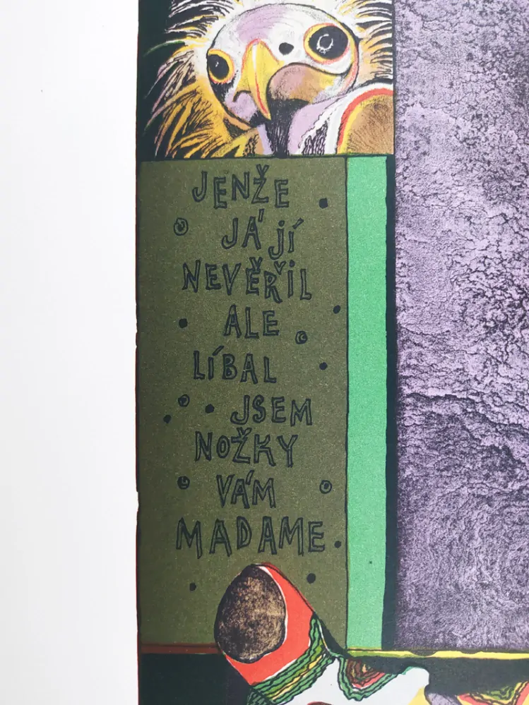 Liesler Josef – Líbal jsem nožky Vám, Autoportrét, velkoformátová barevná litografie, 1986