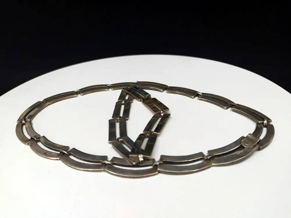 Stříbrný článkový náhrdelník a náramek s perletí – Mexiko