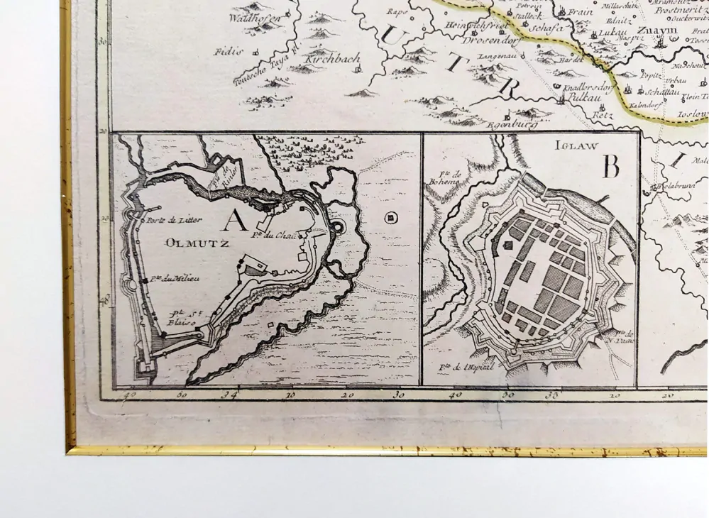 Morava – Johann Christoph Müller, L. G. Le Rouge, staře kolorovaný původní mědiryt, 1742