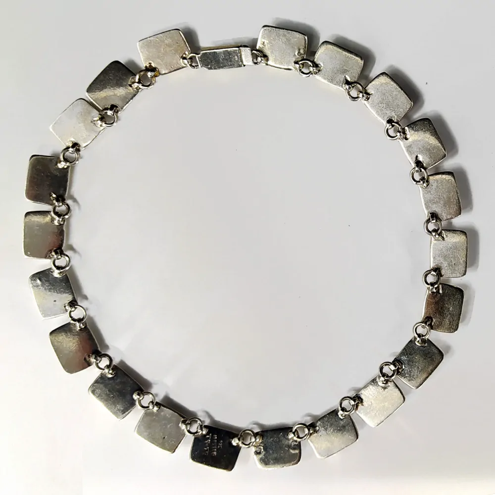 Stříbrný článkový náhrdelník s tygřím okem a drahými kameny – Taxco, Mexico