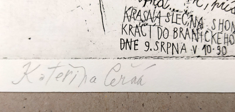 Černá Kateřina – Bránický pivovar, kolorovaný lept, autorský tisk, nedatováno