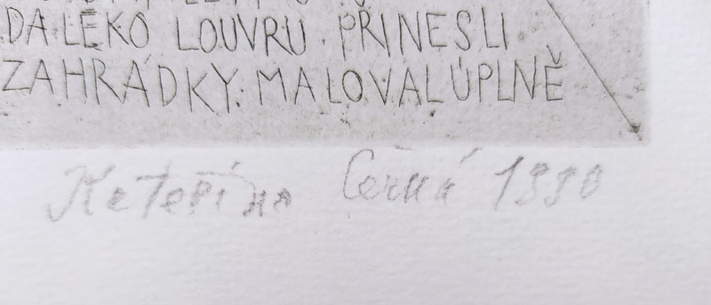 Černá Kateřina – Alexandra Sáša Sášenka, pro knihu „Cesta za obrazy“, kombinovaná technika, autorský tisk, 1990