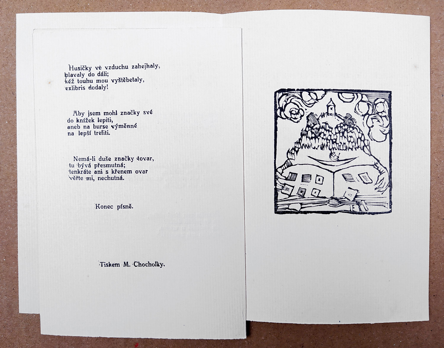 Váchal Josef – Píseň nová cukrovarského mládence, autorský příležitostný tisk, 1939–1945