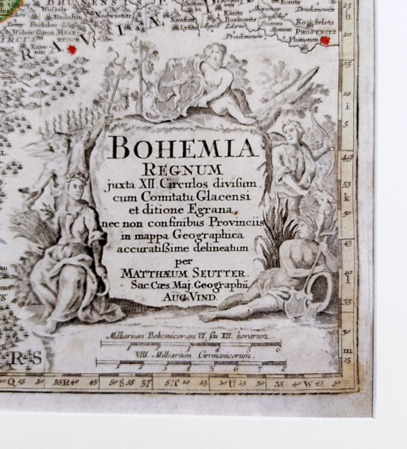  Čechy – Matthäus Seutter, staře kolorovaný původní mědiryt, ca 1730