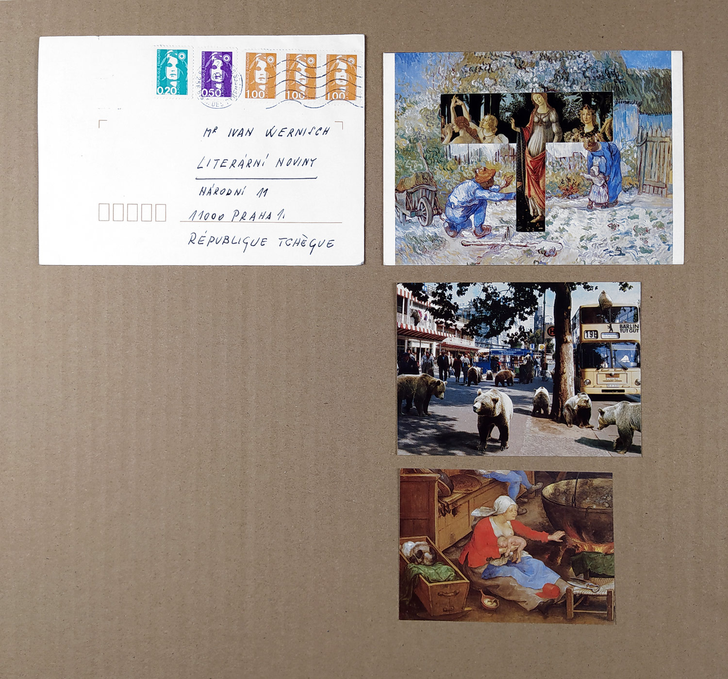 Kolář Jiří – Variabilní koláž s výměnnými prvky, adresovaná příteli I. W., 90. léta