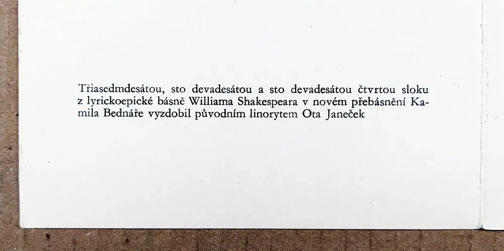 Janeček Ota – Venuše a Adonis, původní linoryt, ca 1980