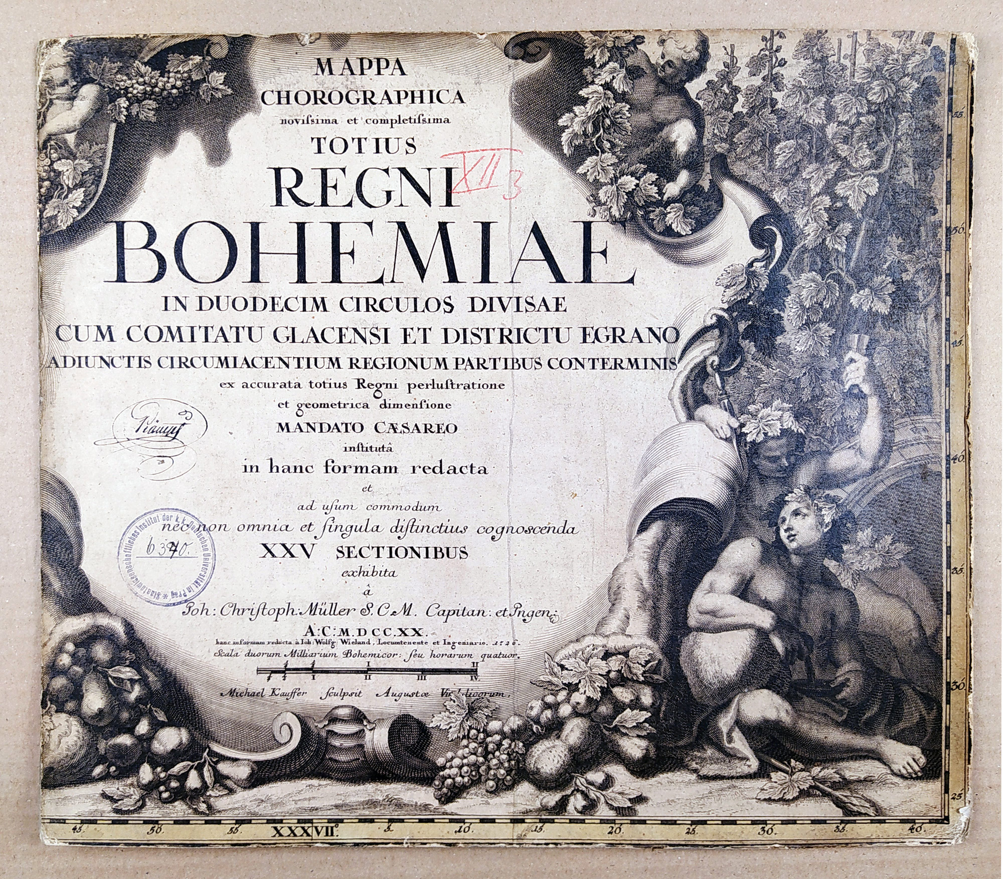 Müllerova střední mapa Čech – Johann Christoph Müller, 25 sekcí v deskách, mědiryt, 1722