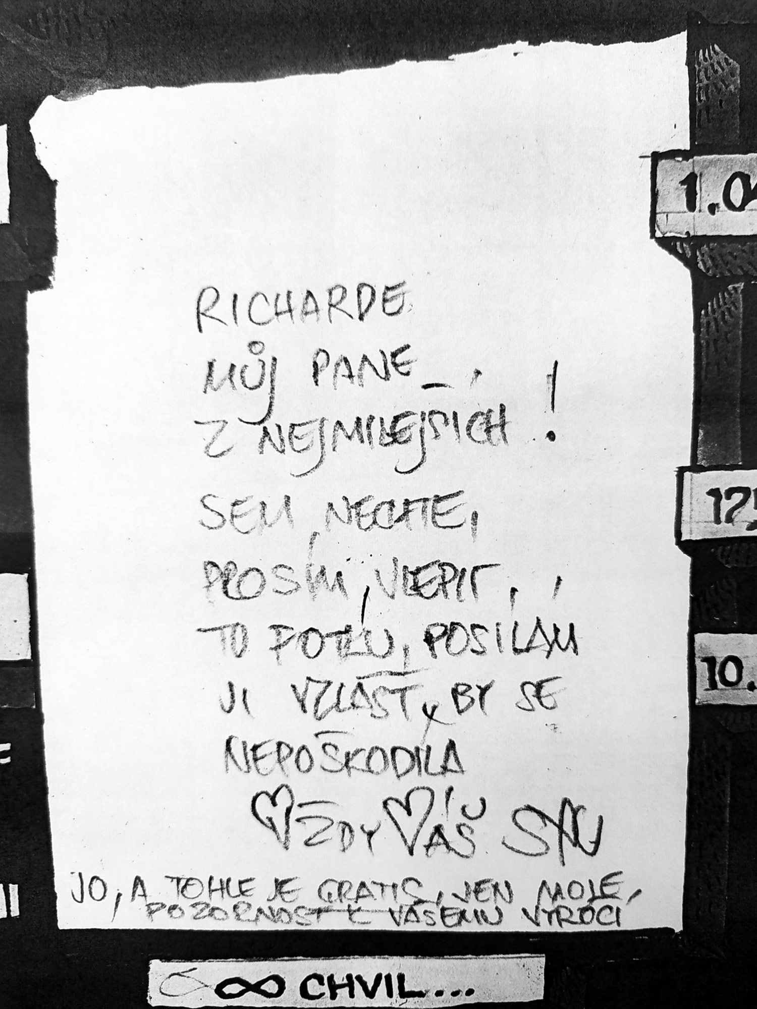 Saudek Kája – Renáta & Richard Knotovi, 20 let, akvarelem kolorovaná kresba tuší s fotografií, 1997