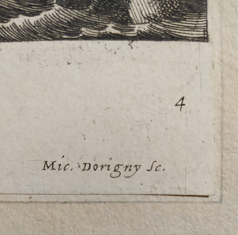 Dorigni Michel – Neptun a Amfitrité, původní lept s mědirytem, 1644