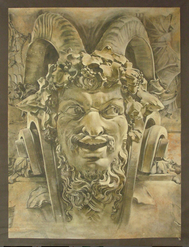 Toussaint Henri-Charles – Maskaron, původní litografie, ca 1900